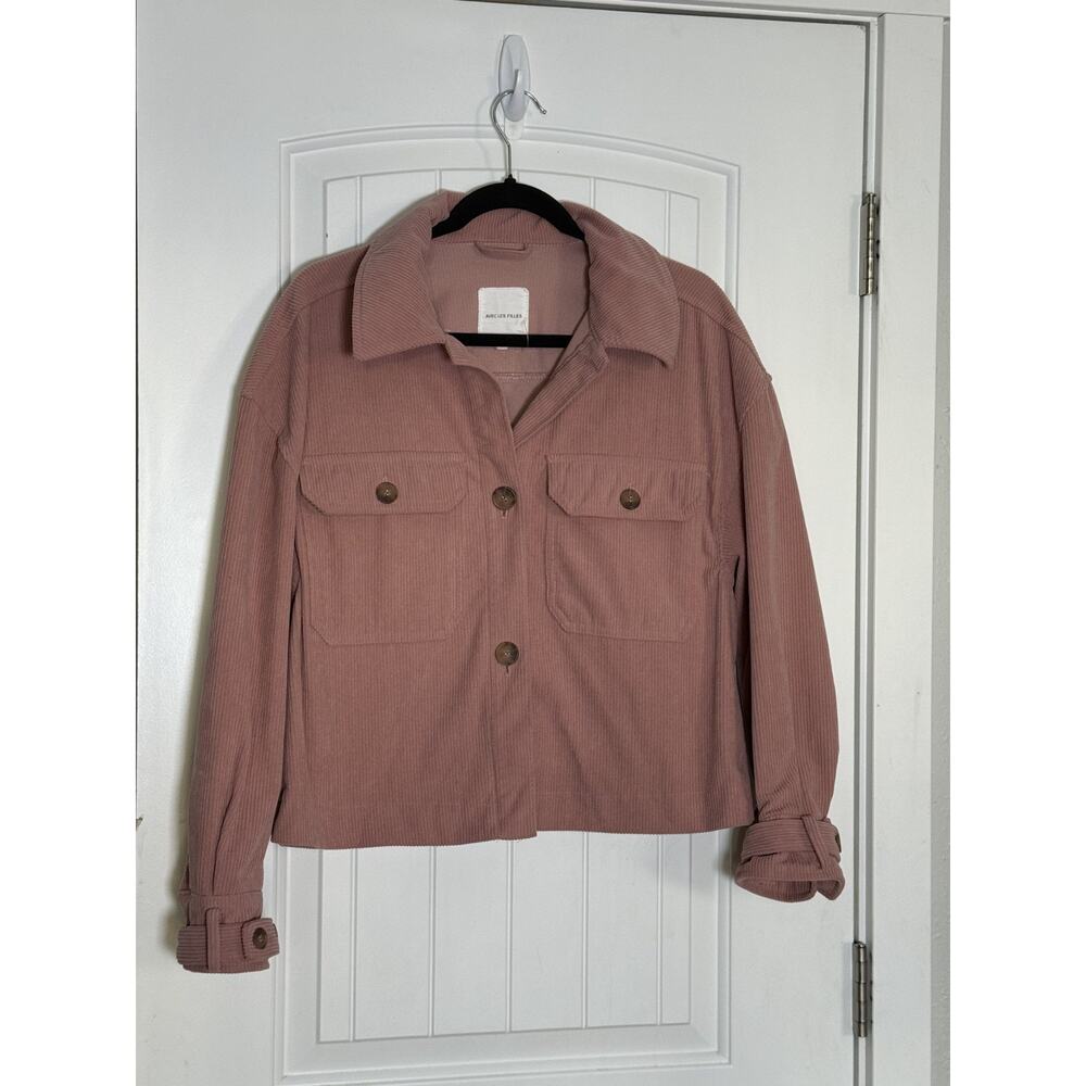 Avec Les Filles Women's Medium Mauve, Dusty Rose Corduroy Cropped Shacket